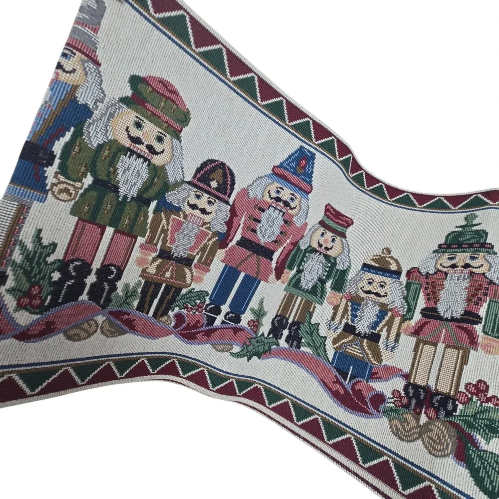 Vintage Table Runner Nutcracker Woven Tapestry Christmas Red Green 68x12